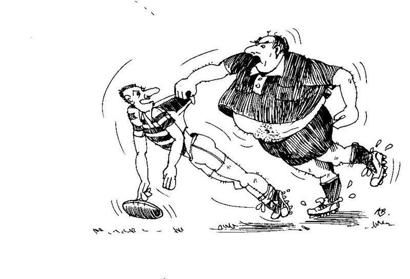 rugby pcts 02.jpg - One of a series of cartoons for Cobham rugby club by Aidan Bremner.